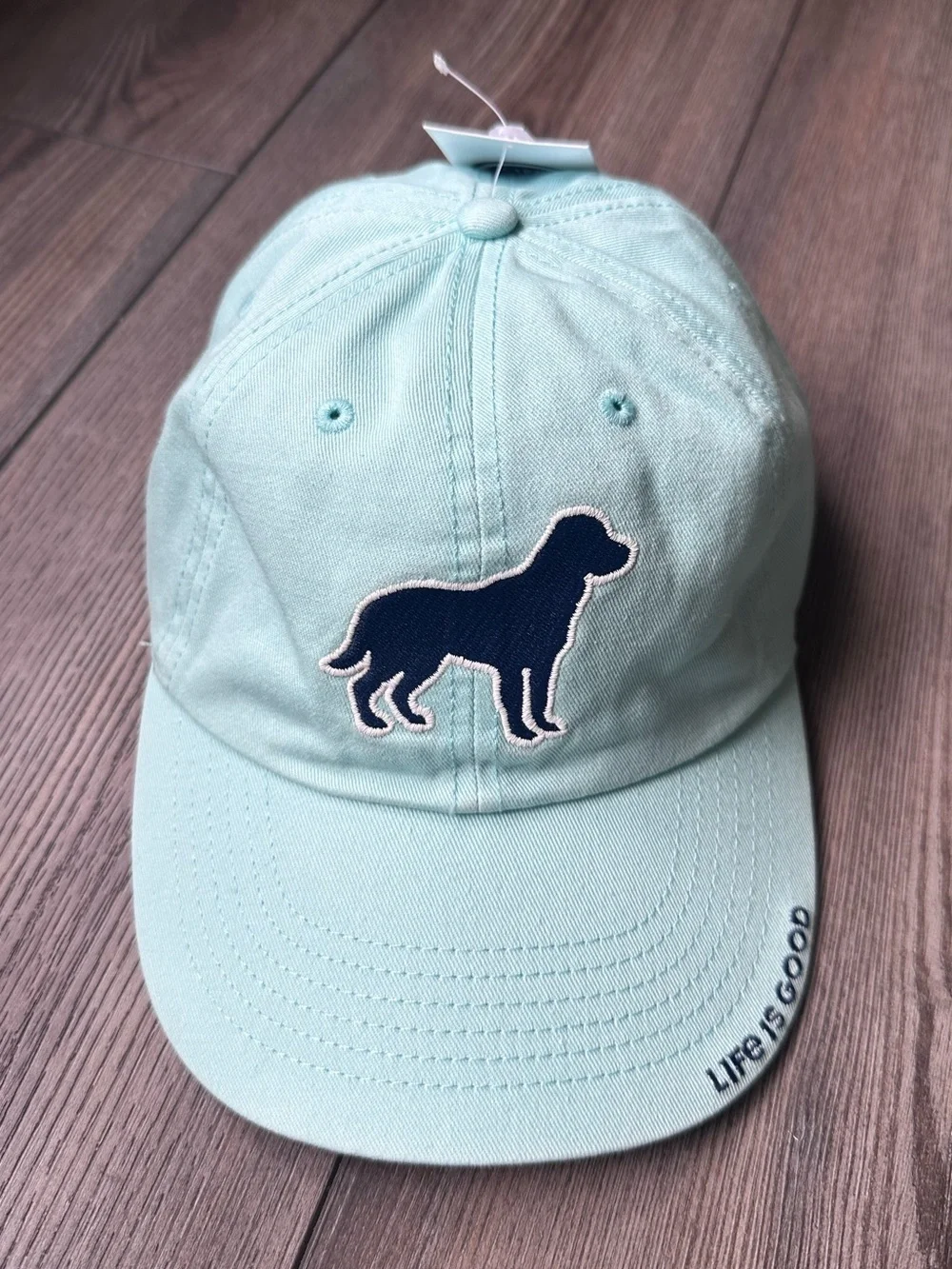 Life is Good Seafoam Blue Dog Embroidered Baseball Cap Hat, NWT